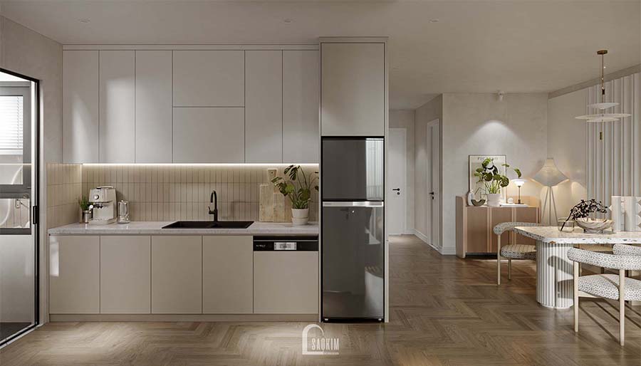 Thiết kế nội thất phòng bếp chung cư phong cách Scandinavian Farmhouse dự án Feliz Homes