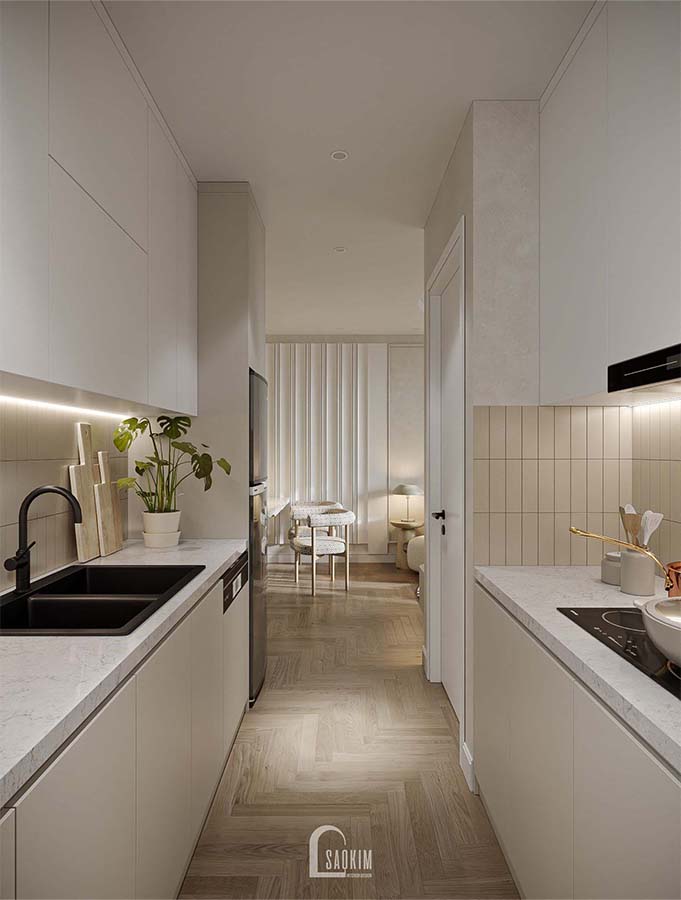 Thiết kế phòng bếp chung cư phong cách Scandinavian Farmhouse dự án Feliz Homes