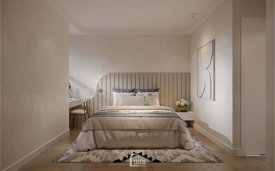 Thiết kế phòng ngủ master chung cư phong cách Scandinavian Farmhouse dự án Feliz Homes