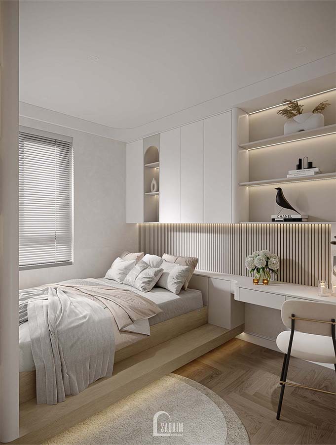 Thiết kế phòng ngủ 2 chung cư phong cách Scandinavian Farmhouse dự án Feliz Homes