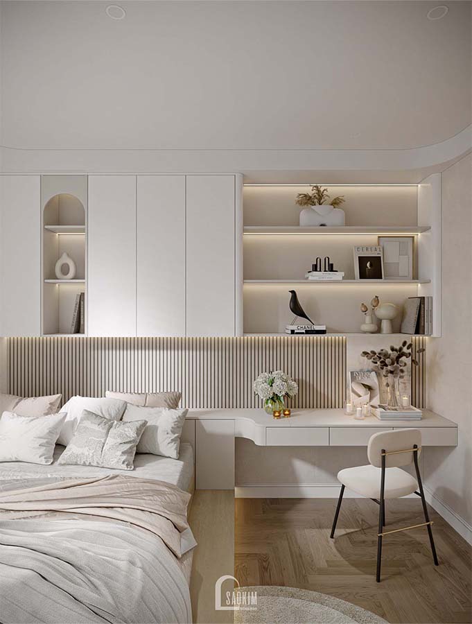 Thiết kế nội thất phòng ngủ chung cư phong cách Scandinavian Farmhouse dự án Feliz Homes mang vẻ đẹp trang nhã, tinh tế