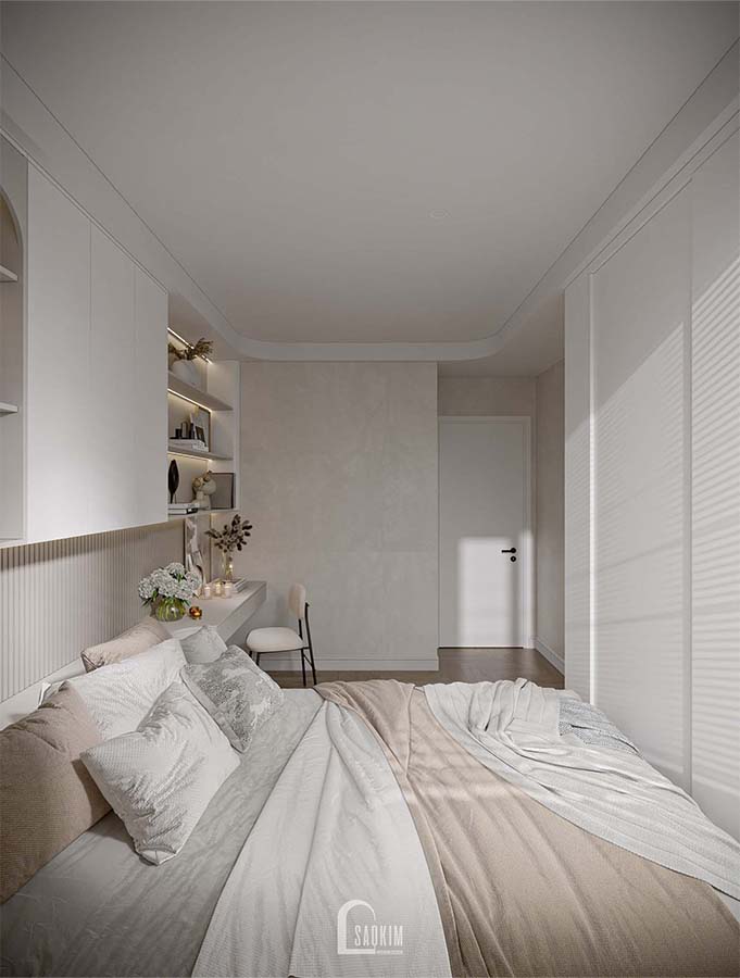 Thiết kế nội thất phòng ngủ chung cư phong cách Scandinavian Farmhouse dự án Feliz Homes