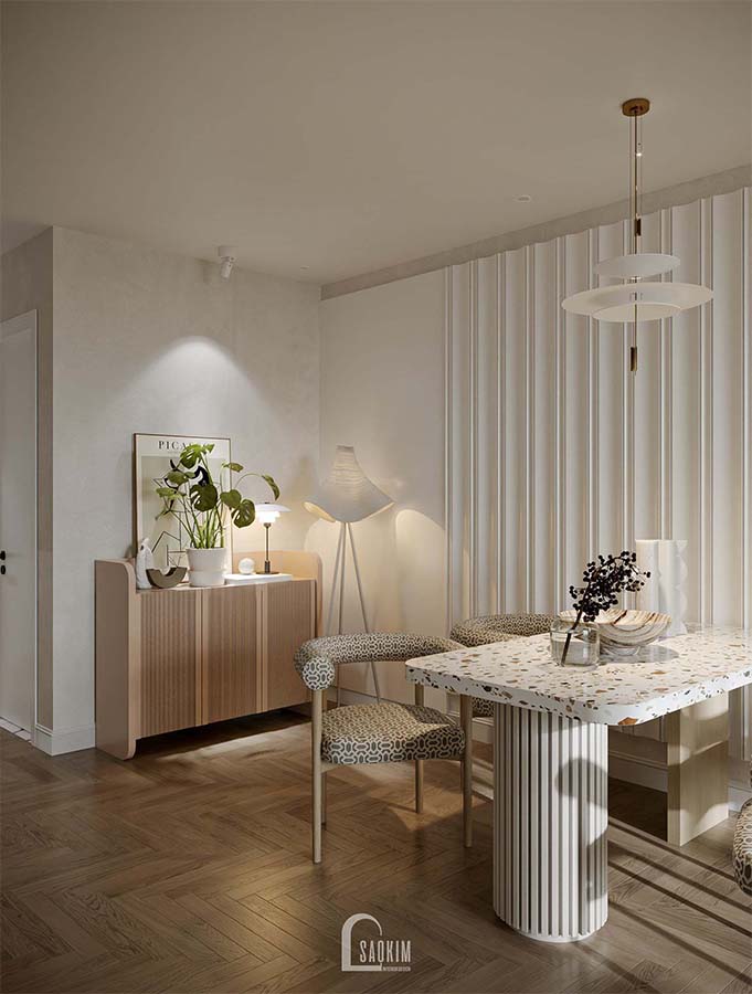 Thiết kế nội thất phòng ăn chung cư phong cách Scandinavian Farmhouse dự án Feliz Homes