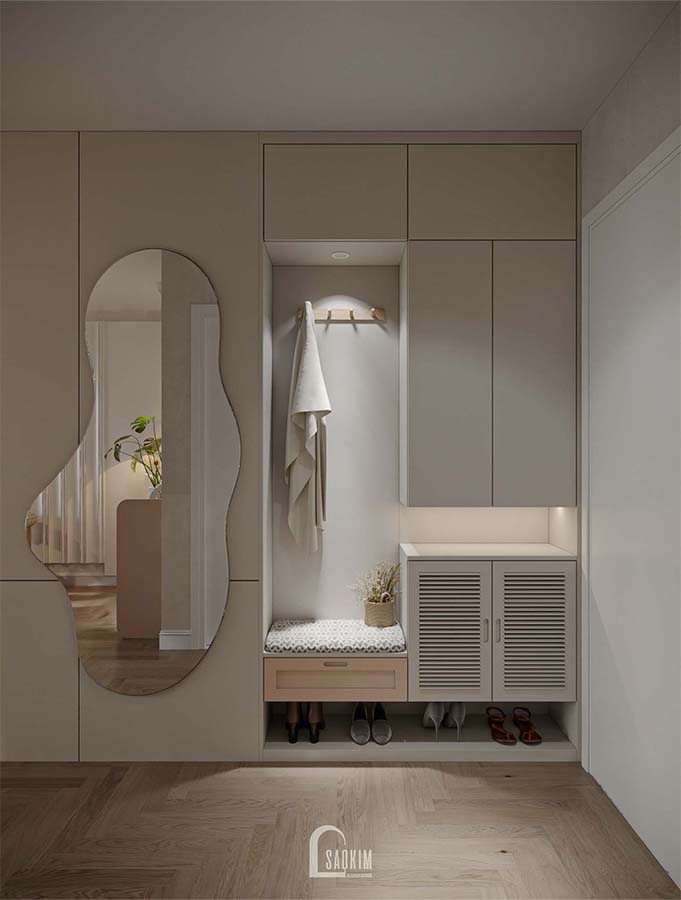 Thiết kế hệ tủ giày đa năng chung cư phong cách Scandinavian Farmhouse dự án Feliz Homes