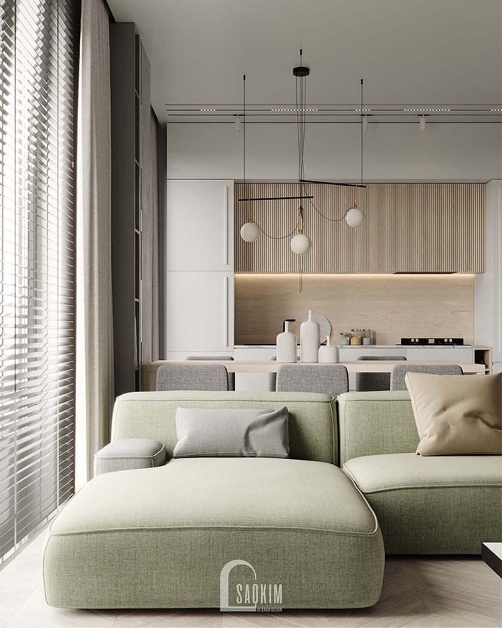 Thiết kế thi công nội thất phòng khách chung cư 3 phòng ngủ Mullberry Lane 113m2 với vẻ đẹp tươi mới