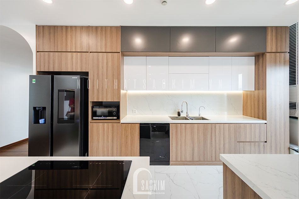 Thi công nội thất phòng bếp căn hộ cao cấp chung cư The Zen Gamuda 157m2 phong cách hiện đại và dấu ấn cá nhân