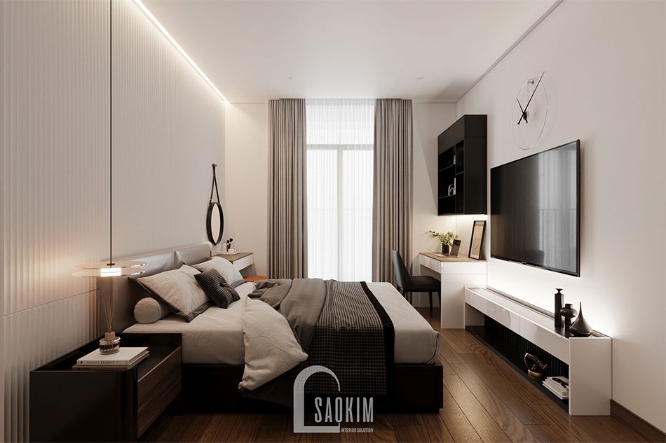 Thi công nội thất phòng ngủ master căn hộ cao cấp chung cư The Zen Gamuda 157m2 phong cách hiện đại