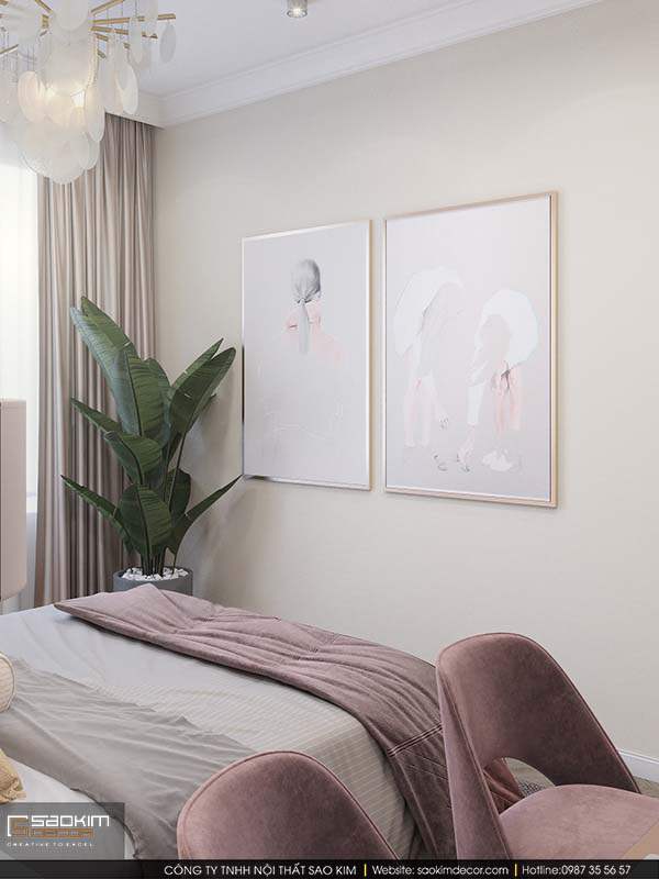 Thiết kế nội thất phòng ngủ với những bức tranh decor xinh xắn