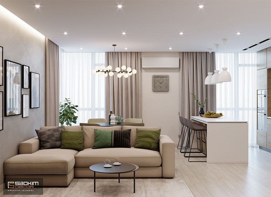 Thiết kế nội thất chung cư hiện đại 78m2 với bảng màu tự nhiên