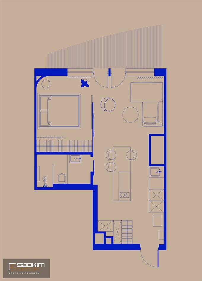 Sơ đồ thiết kế thi công nội thất căn hộ 48m2 La Casta Tower
