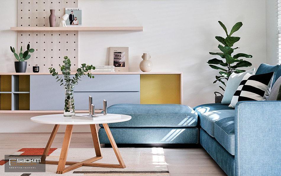 Thiết kế và thi công phòng khách nhà phố tại Hà Đông đẹp mộng mơ với gam màu pastel