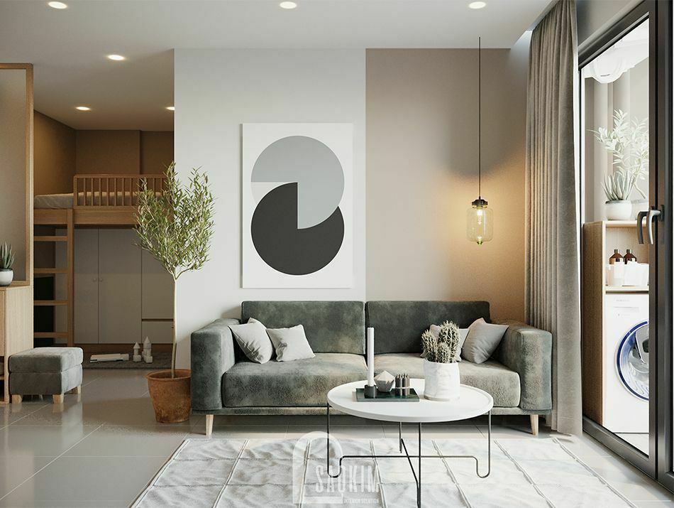 Không gian phòng khách căn hộ Vinhomes Smart City mang thiết kế phong cách Color Block