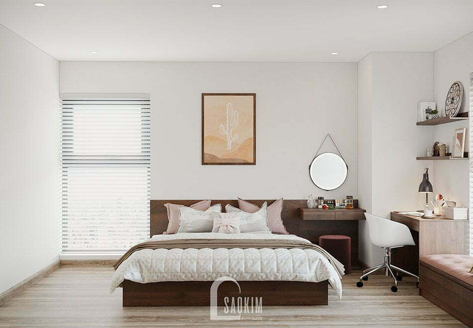 Mẫu thiết kế căn hộ đẹp 87m2 chung cư PCC1 Thanh Xuân với phòng ngủ Master nhẹ nhàng, ngọt ngào