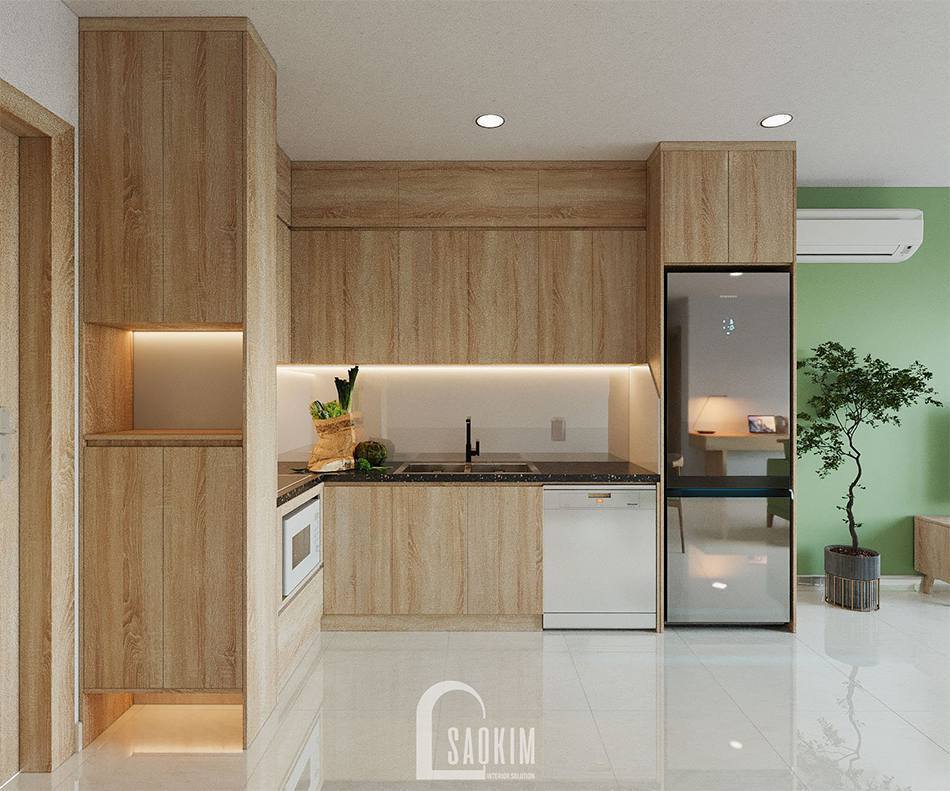 Không gian phòng bếp ấm cúng nhờ vật liệu gỗ
