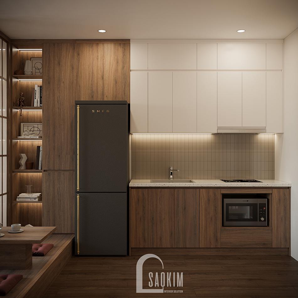 Thiết kế nội thất phồng bếp chung cư theo phong cách Nhật Bản cho căn hộ studio Vinhomes Ocean Park
