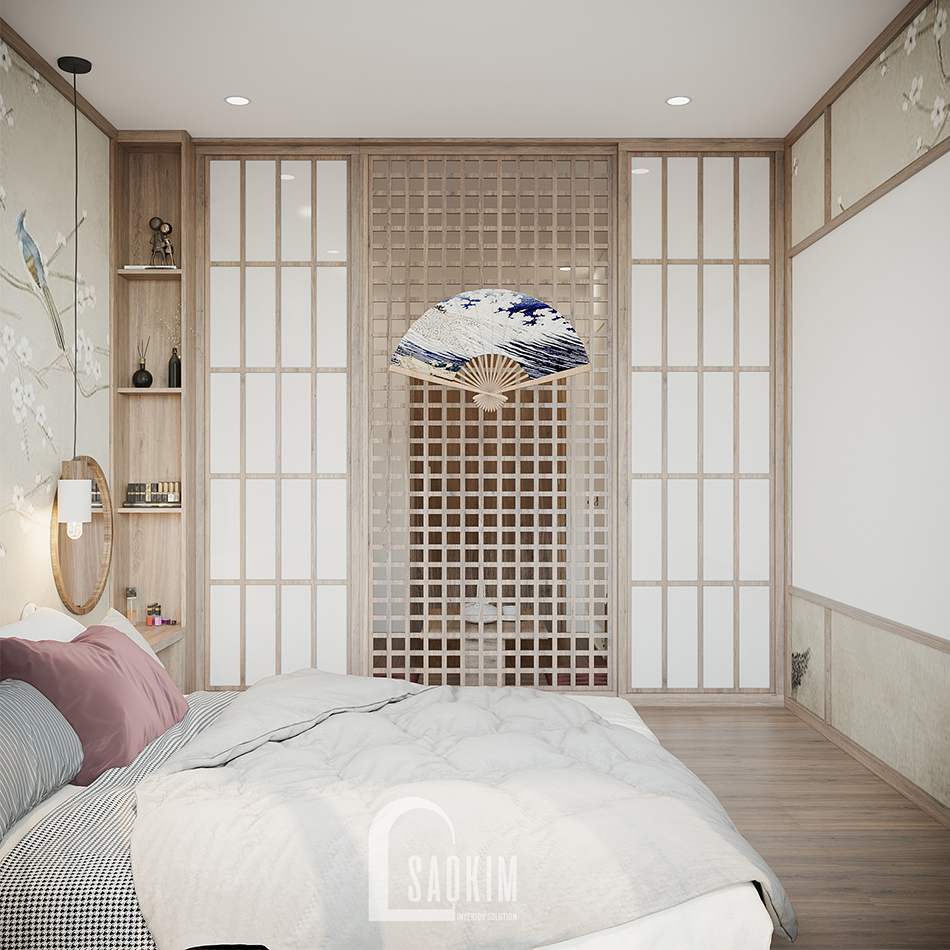 Thiết kế nội thất phòng ngủ theo phong cách Nhật Bản cho căn hộ studio Vinhomes Ocean Park