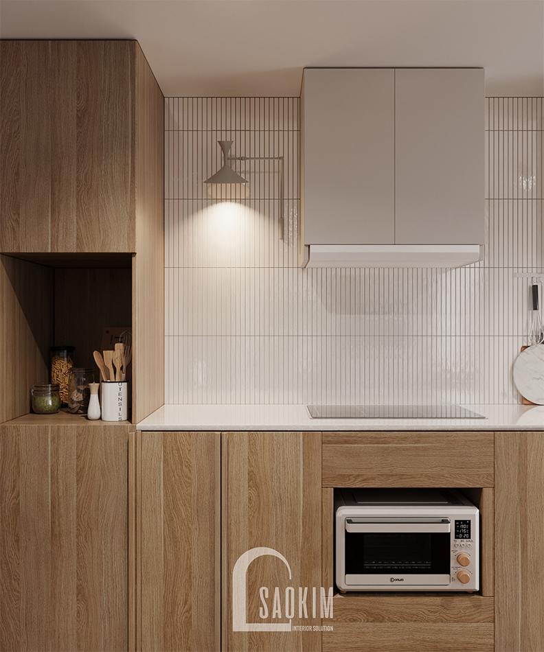 Thiết kế phòng bếp mang phong cách nội thất Wabi Sabi chung cư The Zen Gamuda 157m2