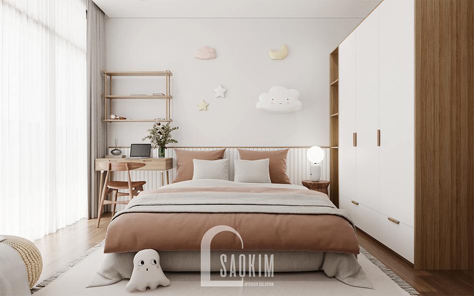 Thiết kế nội thất phòng ngủ của bé phong cách Wabi Sabi chung cư The Zen Gamuda 157m2