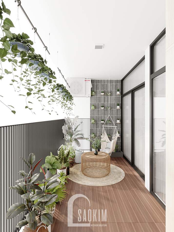 Thiết kế nội thất logia xanh mát cho căn hộ chung cư The Zen Gamuda 157m2