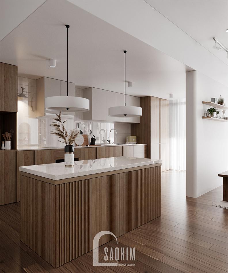 Thiết kế nội thất phòng bếp phong cách Wabi Sabi chung cư The Zen Gamuda 157m2