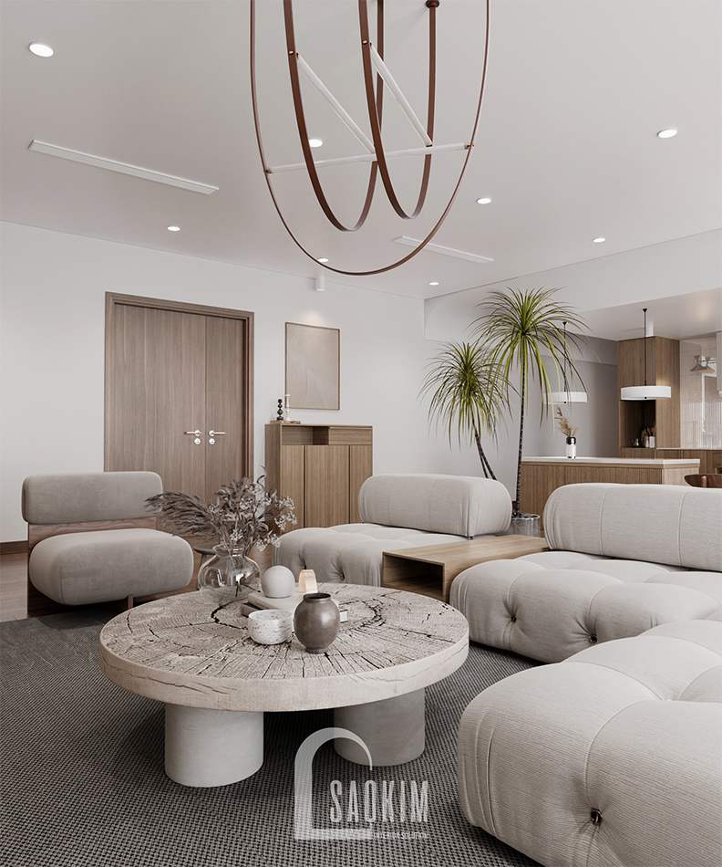 Thiết kế nội thất phòng khách chung cư The Zen Gamuda 157m2 phong cách Wabi Sabi
