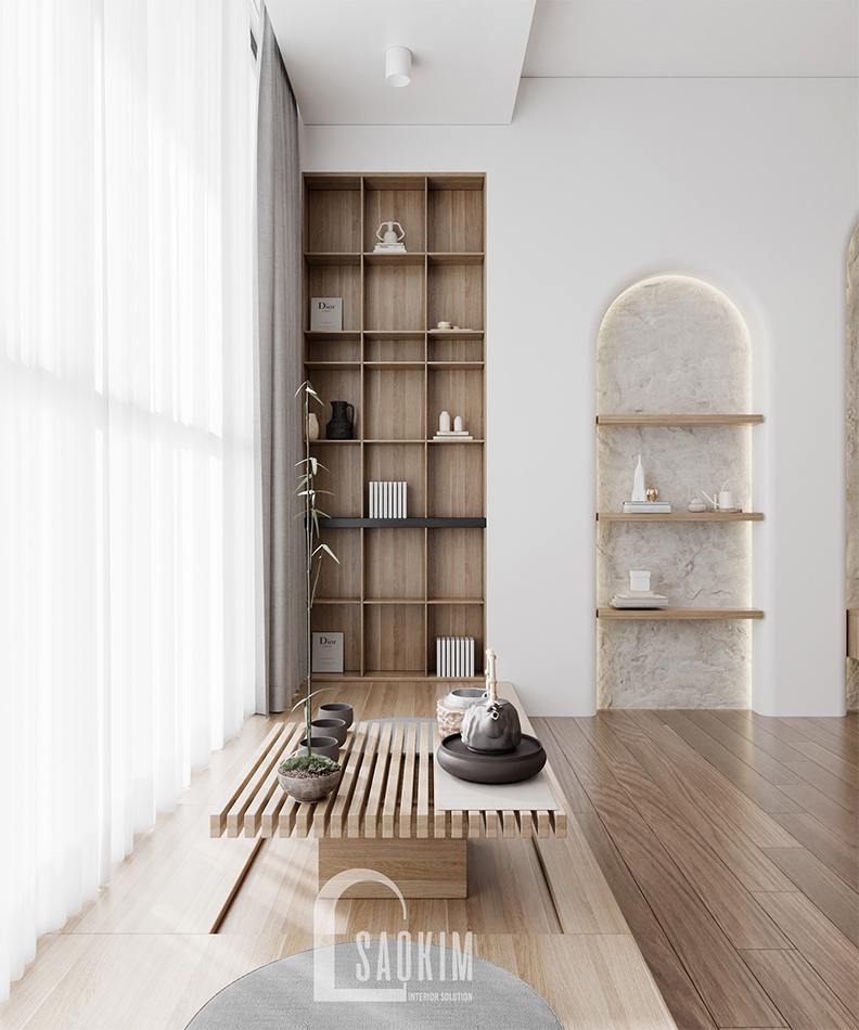 Thiết kế nội thất phong cách Wabi Sabi chung cư The Zen Gamuda 157m2