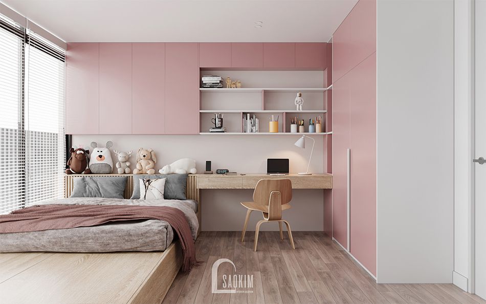 Thi công nội thất phòng ngủ con gái căn hộ cao cấp chung cư The Zen Gamuda 157m2 phong cách hiện đại và dấu ấn cá nhân