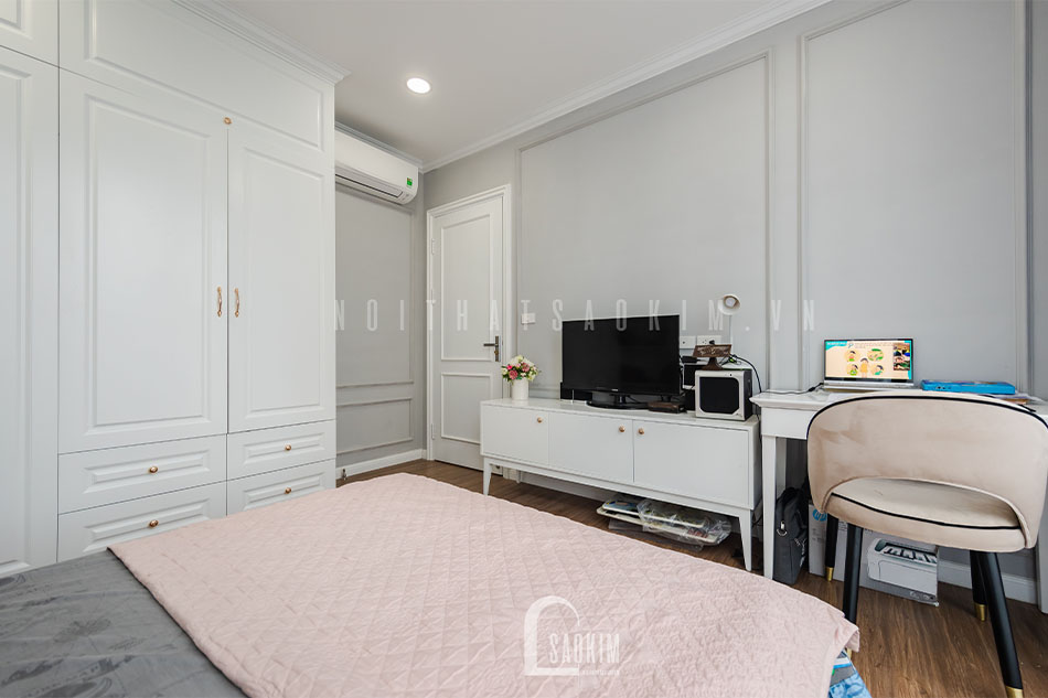 Thi công nội thất phòng ngủ con trai căn hộ phong cách Tân Cổ Điển dự án Le Grand Jardin Sài Đồng mang vẻ đẹp tinh tế, sang trọng