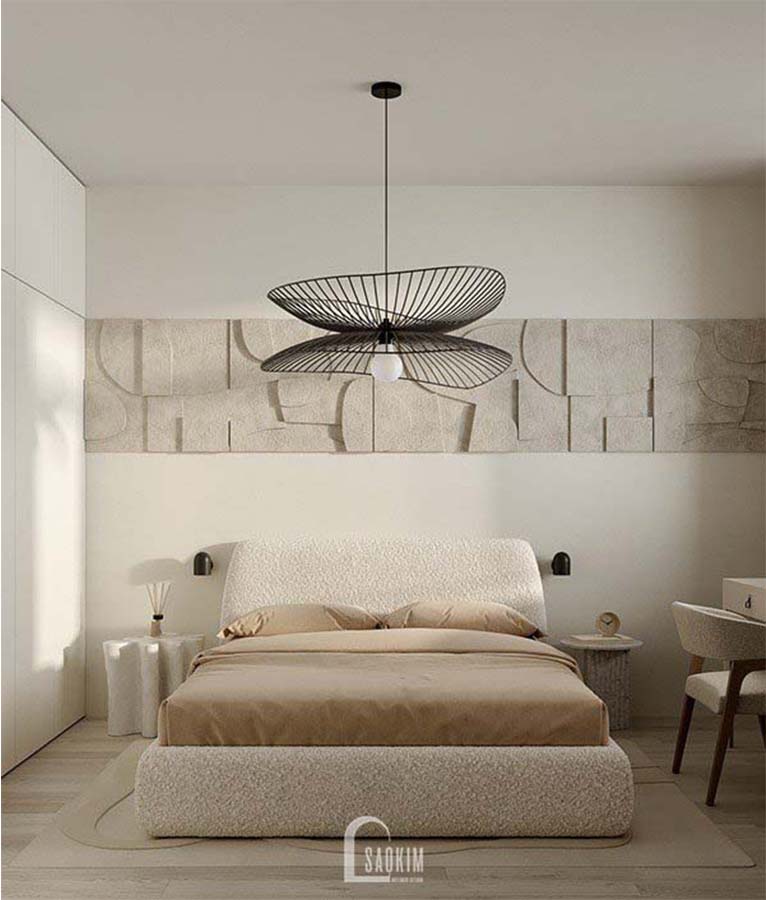 Thiết kế phòng ngủ 2 chung cư phong cách Wabi Sabi dự án Feliz Homes Hoàng Mai 120m2