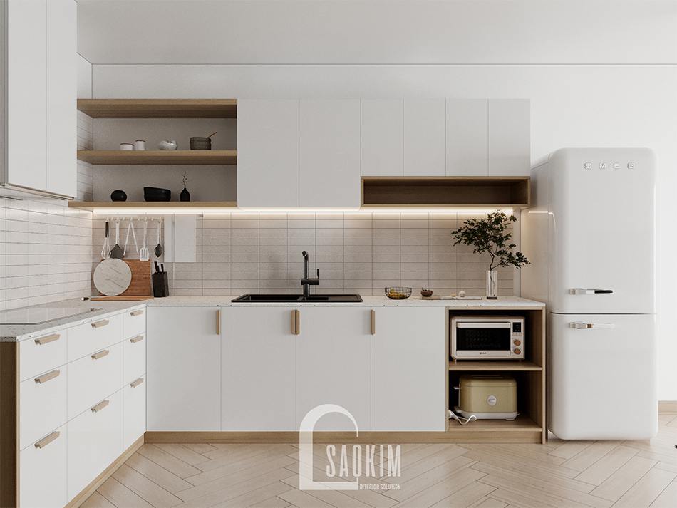 Thiết kế phòng bếp chung cư 90m2 bàn giao thô dự án Thiên Niên Kỷ (TSQ)