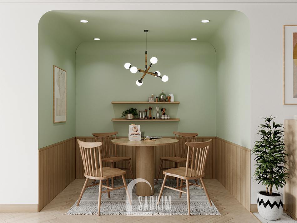 Thiết kế phòng ăn chung cư 90m2 bàn giao thô dự án Thiên Niên Kỷ (TSQ)