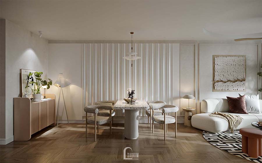 Thiết kế phòng ăn chung cư phong cách Scandinavian Farmhouse dự án Feliz Homes