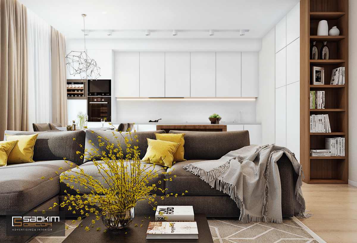 Thiết kế nội thất phòng khách chung cư Golden Land Nguyễn Trãi