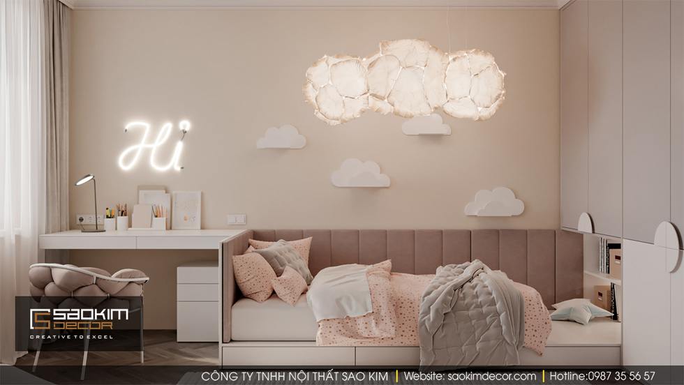 Thiết kế phòng ngủ trẻ em - phòng ngủ bé gái chung cư Dream Center Home