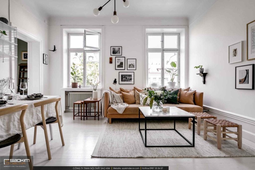Gam màu trắng thường được lựa chọn là màu chủ đạo trong mẫu thiết kế chung cư Scandinavian
