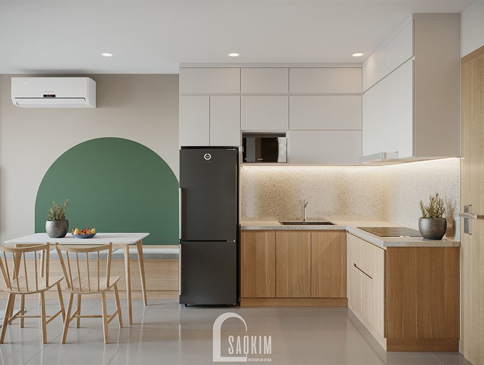 Không gian bếp căn hộ Vinhomes Ocean Park mang phong cách Color Block 