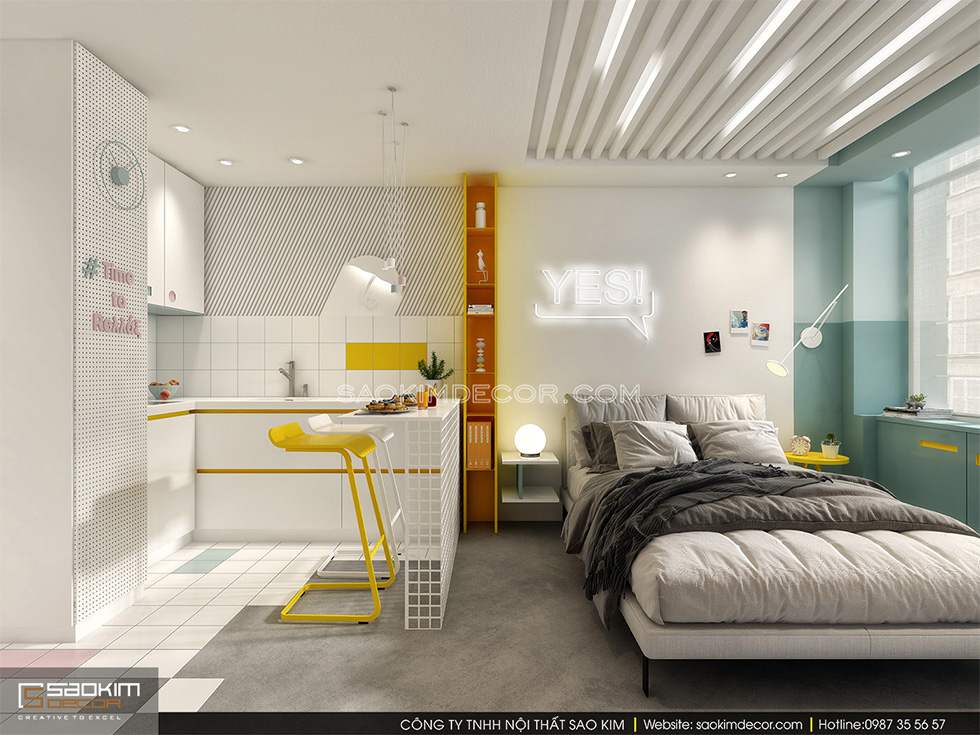 Mẫu thiết kế nội thất chung cư giá rẻ 25m2 đơn giản, tiện nghi