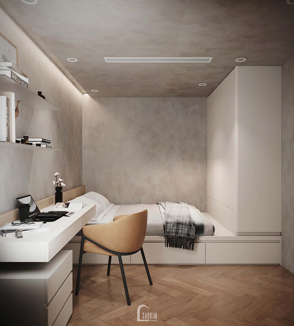 Thiết kế phòng ngủ 2 bé trai nhà liền kề Vinhomes Ocean Park 2 phong cách Minimalist mix Wabi Sabi – năng động nhưng ấm áp