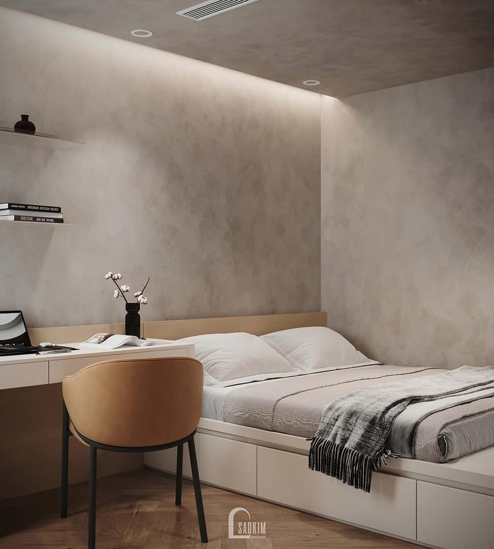 Thiết kế phòng ngủ bé trai nhà liền kề Vinhomes Ocean Park 2 phong cách Minimalist mix Wabi Sabi – năng động nhưng ấm áp