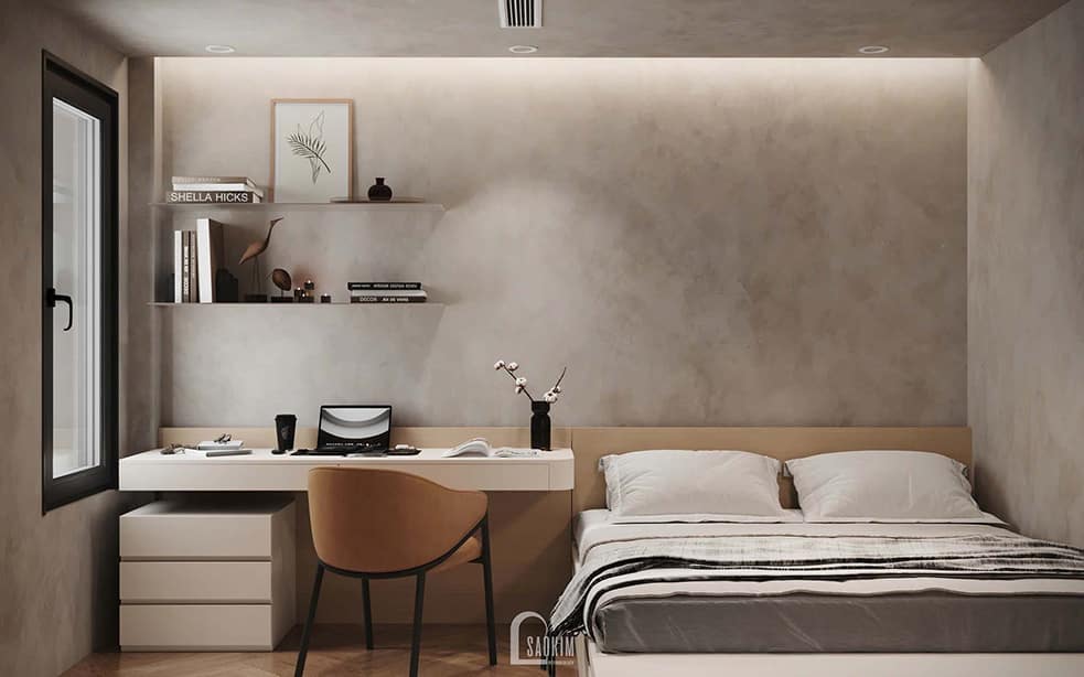 Thiết kế phòng ngủ 2 bé trai phong cách Minimalist mix Wabi Sabi nhà liền kề Vinhomes Ocean Park 2 – năng động nhưng ấm áp