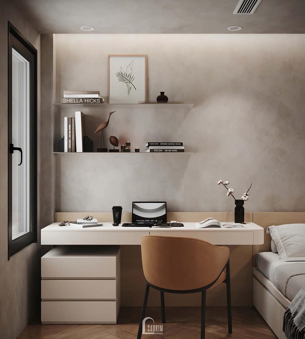 Thiết kế phòng ngủ bé trai nhà liền kề Vinhomes Ocean Park 2 phong cách Minimalist mix Wabi Sabi