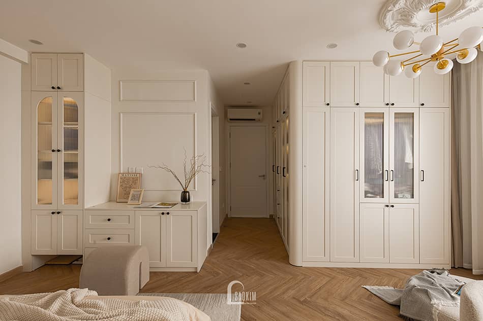 Hoàn thiện thiết kế thi công nội thất phòng ngủ master chung cư Aqua Bay Ecopark - 108m2 phong cách Parisian - sang tọng thanh lịch