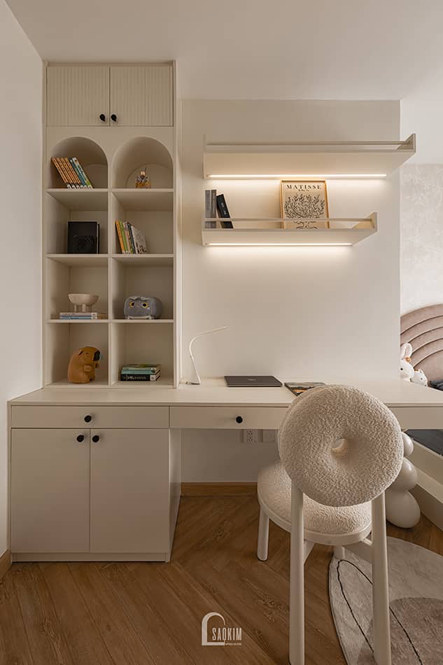 Hoàn thiện thiết kế thi công nội thất phòng ngủ con gái chung cư Aqua Bay Ecopark - phong cách Parisian