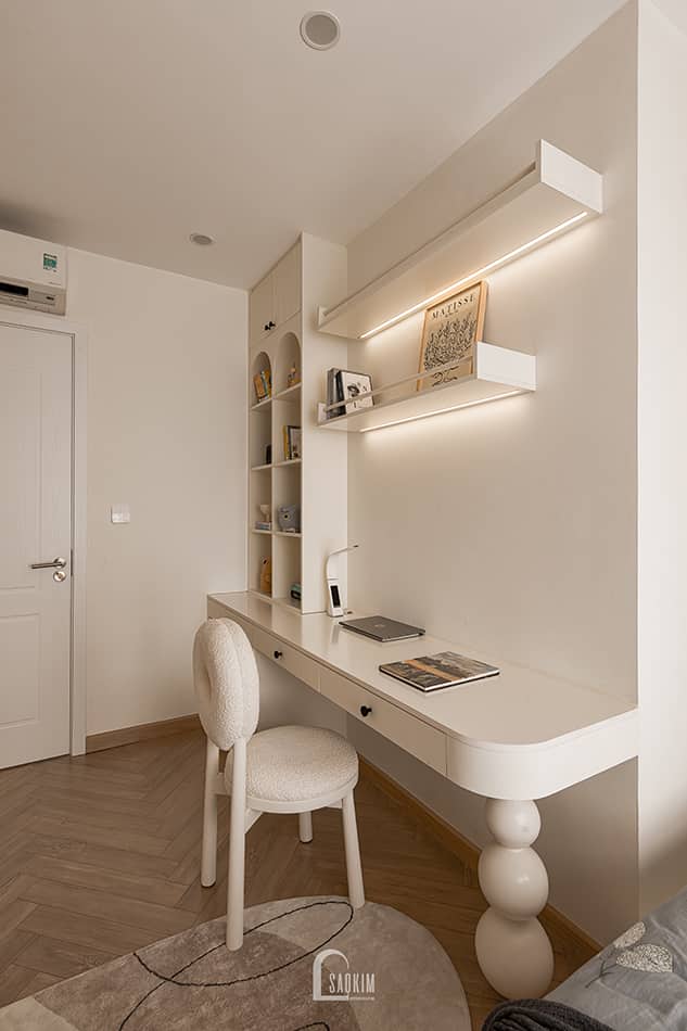 Hoàn thiện thiết kế thi công nội thất pchung cư Aqua Bay Ecopark - phong cách Parisian, góc học tập cho bé gái