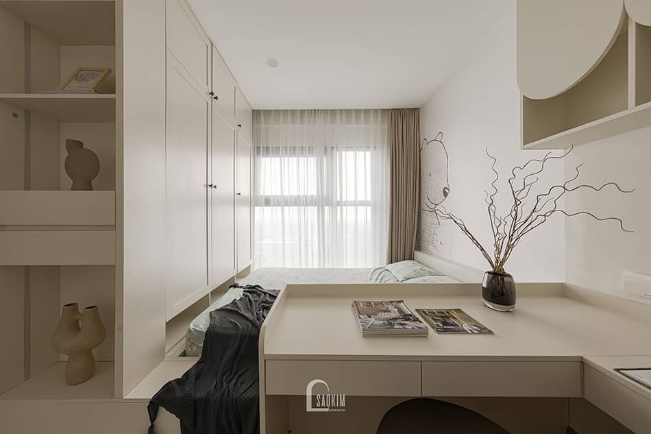 Hoàn thiện thiết kế thi công nội thất phòng ngủ con trai chung cư Aqua Bay Ecopark - phong cách Parisian mang tinh thần hiện đại hơn, nhưng vẫn giữ sự đồng điệu với tổng thể căn hộ