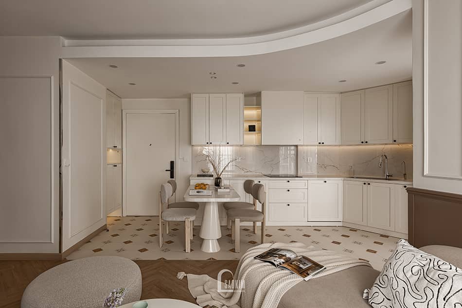 Hoàn thiện thiết kế thi công nội thất chung cư phong cách Parisian chung cư Aqua Bay Ecopark 