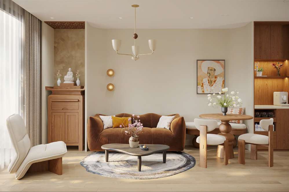 Thiết kế phòng khách đơn giản tại chung cư The Charm An Hưng