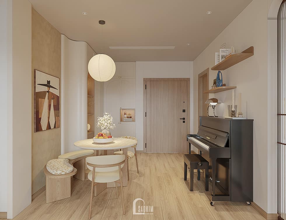 Không gian bàn ăn tinh giản tại thiết kế chung cư Hinode City phong cách Wabi Sabi