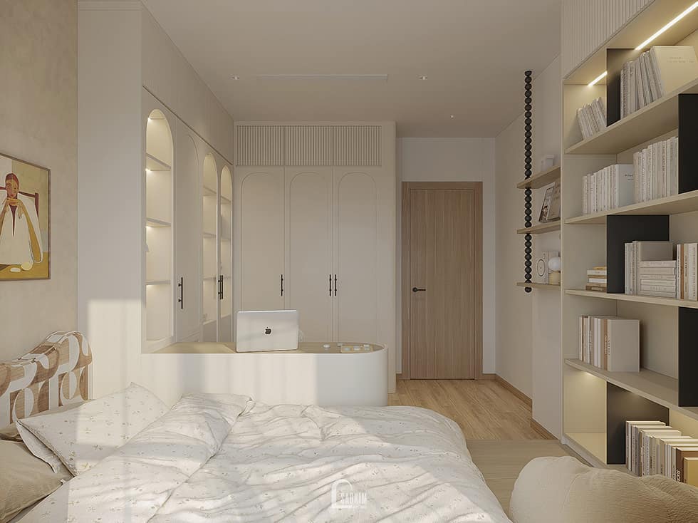 Phòng ngủ Master sang trọng với tinh thần Wabi Sabi trong thiết kế chung cư Hinode City