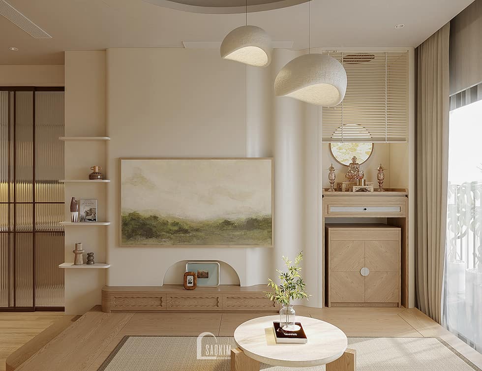 Thiết Kế phòng khách Chung Cư Hinode City Phong Cách Wabi Sabi – Sự Cân Bằng Sở Thích Khác Biệt, Chạm Tới Chiều Sâu Của An Yên